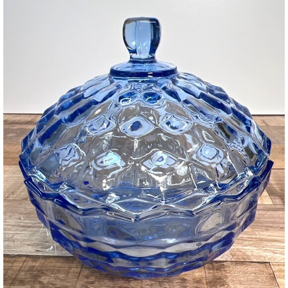 Indiana Glass Whitehall By Colony Light Blue Cubist Candy Dish - Picture 1 of 4